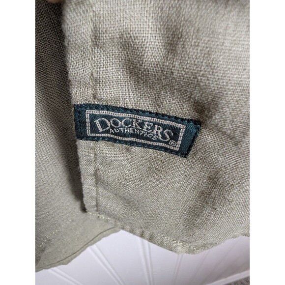 Vintage Dockers Authentic Mens Linen Blend Shirt XL Green Short Sleeve Button Up - Picture 7 of 13